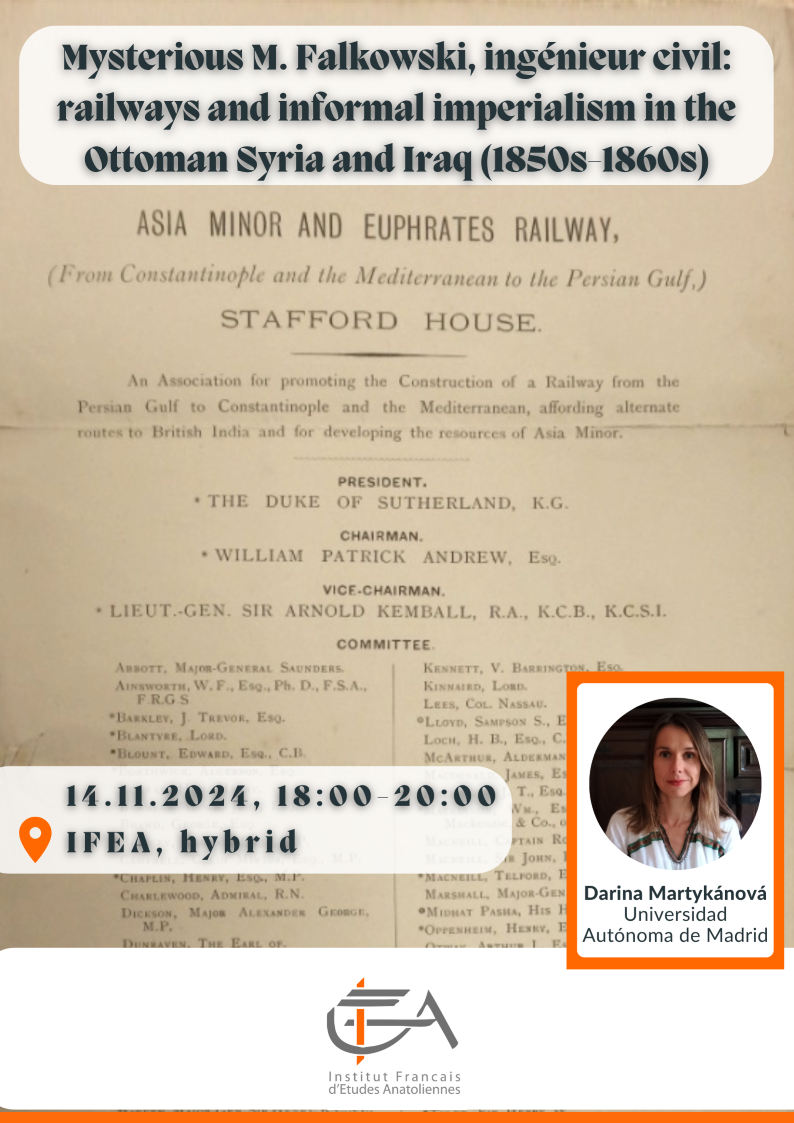 Conference - Mysterious M. Falkowski, ingénieur civil: railways and informal imperialism in the Ottoman Syria and Iraq (1850s-1860s)