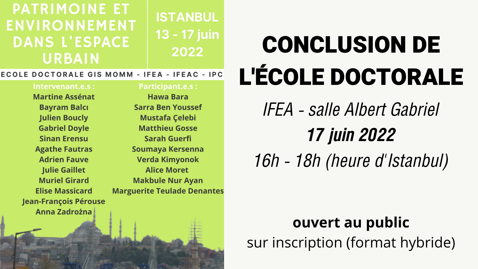 Session de conclusion de l'école doctorale "Patrimoine et environnement dans l'espace urbain"