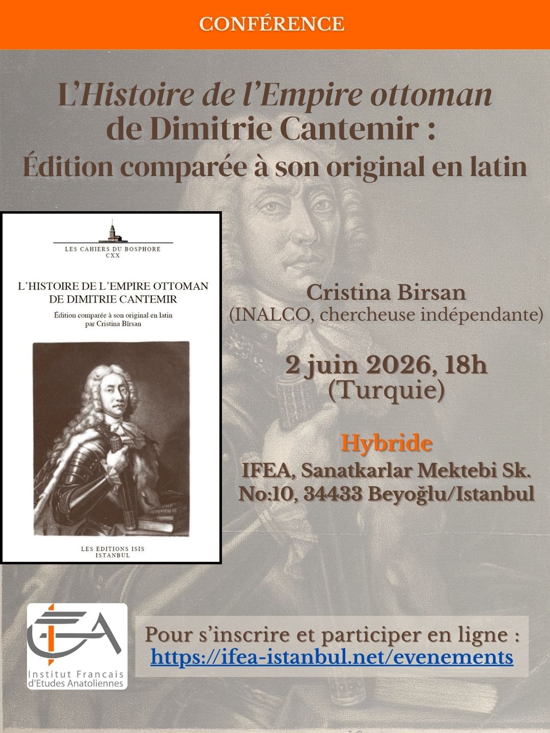 Conférence - L’« Histoire de l’Empire ottoman » de Dimitrie Cantemir : Édition comparée à son original en latin